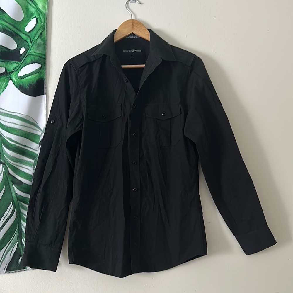 Beverly Hills Polo Club Button Down Long Sleeve Black Shirt